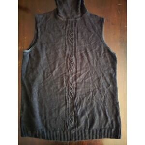 Requirements Womens Black Sleeveless Turtleneck Cable Knit Sweater Shell Top